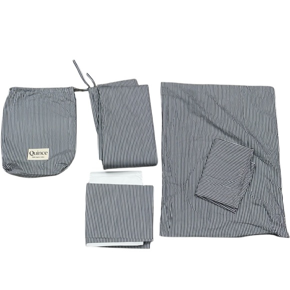 Quince Cotton Percale Full/Queen Duvet Cover Set with Shams, Oxford Stripe - Picture 6 of 15